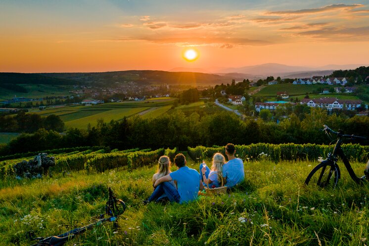 Bad Waltersdorf, Sonnenuntergang, Luftaufnahme, Weingarten | © Tourismusverband Thermen- Vulkanland, Mia's Photoart