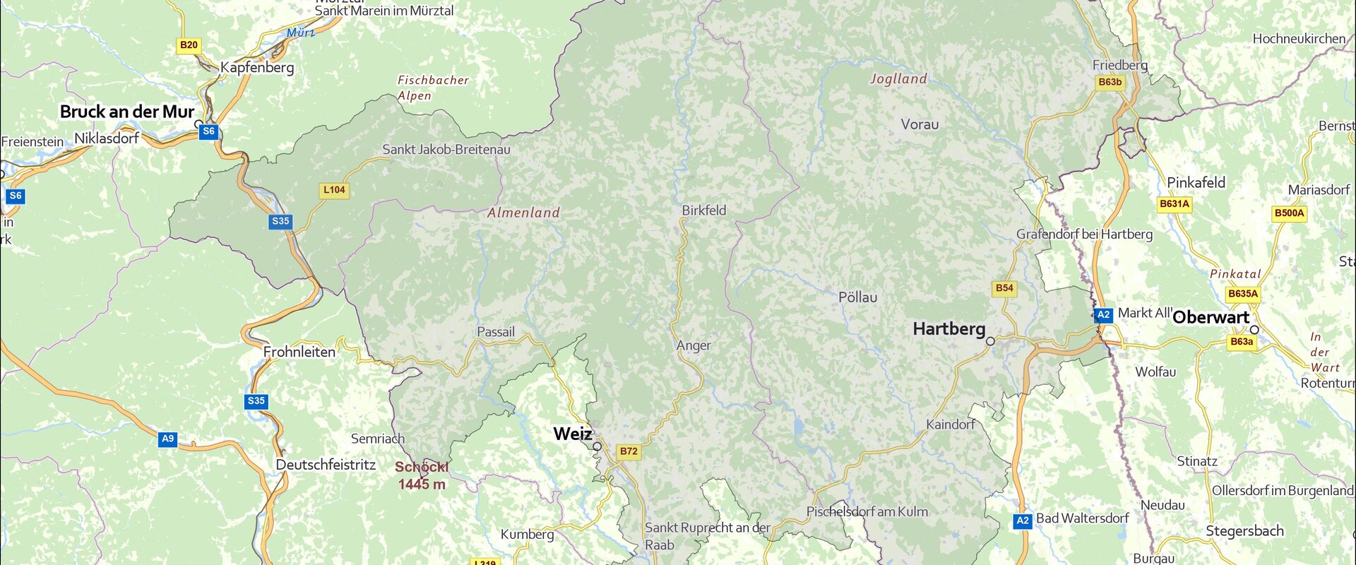 Kartenansicht der Erlebnisregion Oststeiermark