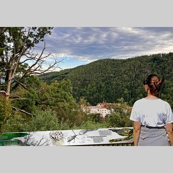 Frau auf der Panorama-Außenstation Feistritzklamm im Apfelland | ©  Oststeiermark Tourismus | Haid-Pretterhofer-Rieper
