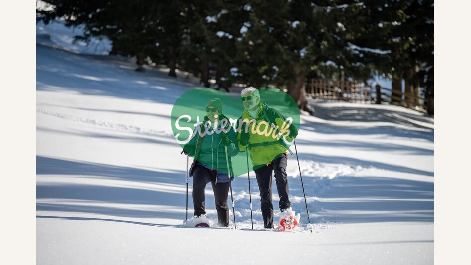 Pärchen beim Schneeschuhwandern in der Joglland-Waldheimat in der Oststeiermark | ©  Oststeiermark Tourismus | Klaus Ranger