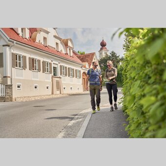 Wandern in Puch bei Weiz und mit Kirche im Hintergrund | ©  Oststeiermark Tourismus | Markus Lang-Bichl