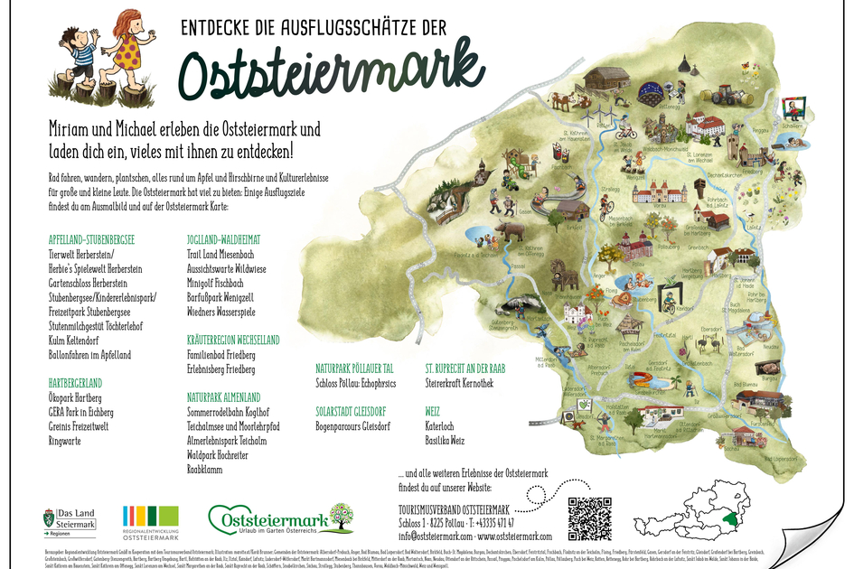 Ausmalbild mit Ausflugszielen für die ganze Familie in der Oststeiermark | © Oststeiermark Tourismus