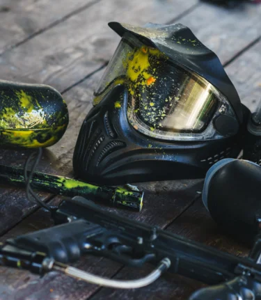 6646695 Special protective mask for playing paintball with traces and spot of hit of a ball with paint. 