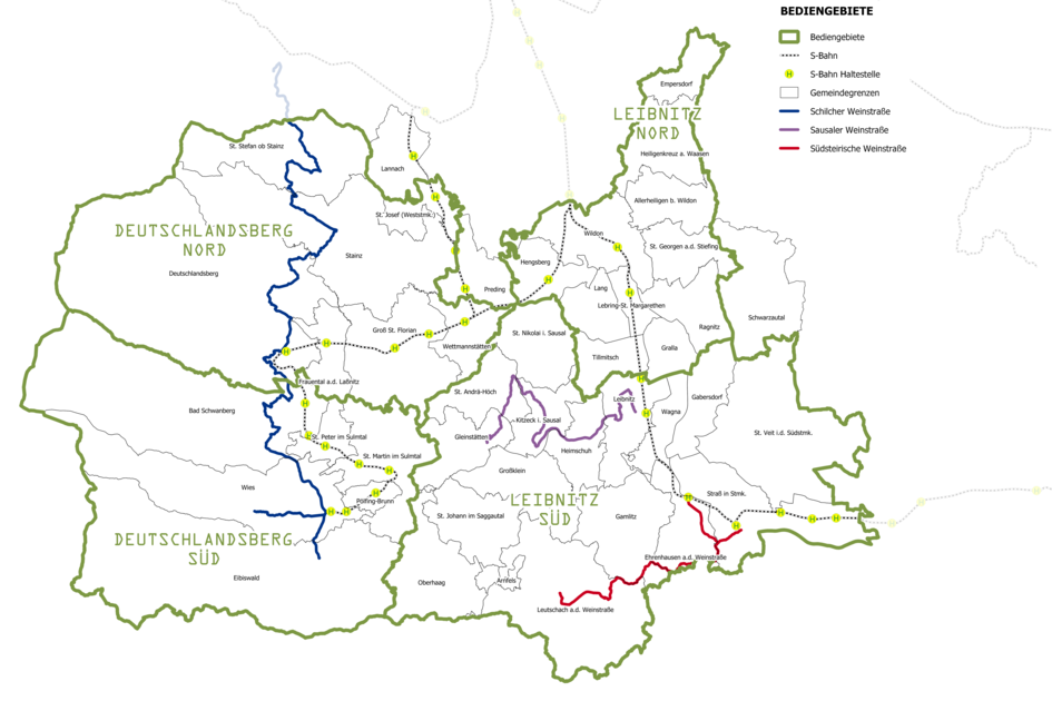 Das Bediengebiet des Weinmobils  | © TV Südsteiermark | QGIS 3.22.8-Białowieża