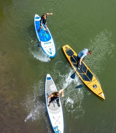 Cyclist meets stand-up paddler | © Steiermark Tourismus | pixelmaker.at