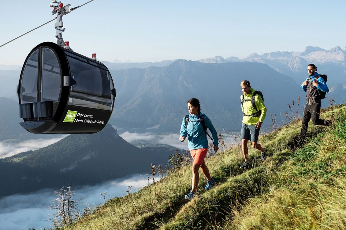 Mit der 2024 neu eröffneten Panoramabahn geht es zum Wandern auf den Loser | © Loser Bergbahnen | Porsche Design Bartholet | © Loser Bergbahnen