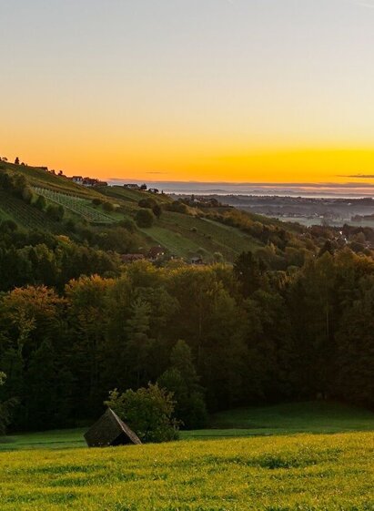 Sonnenuntergang mit Blick ins Schilcherland und die Weinberge | © TVB Südsteiermark/Foto Augenblick | Foto Augenblick | © TVB Südsteiermark/Foto Augenblick
