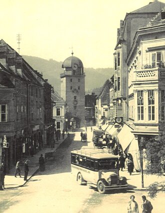 Homanngasse mit Schwammerlturm um 1925 | © Tourismusverband Leoben