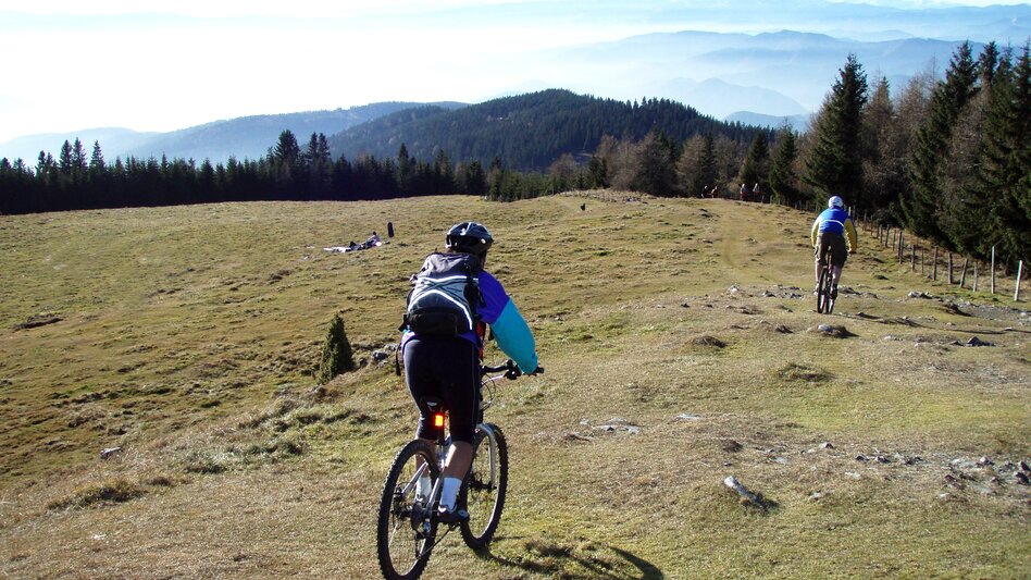Schöckl: Die traumhafte Aussicht beim Gipfelkreuz ist jedes Mal wieder herrlich, meine Kinder sind begeistert von den Kühen und dem Motorik-Park auf dem Weg zum Kreuz und alle gemeinsam genießen wir gerne feines Essen mit Ausblick auf der Terrasse des Stubenberghauses. - Barbara Kelz | © Steiermark Tourismus | Gery Wolf