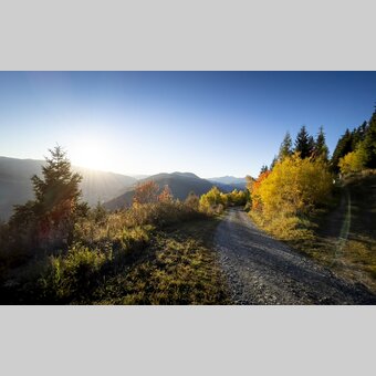 Sonnenuntergang in herbstlicher Farbstimmung auf der Stolzalpe | © STG | Tom Lamm
