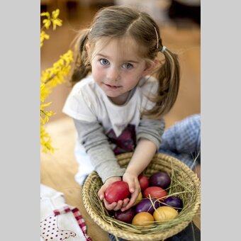 Mädchen mit gefärbten Ostereiern am Zehenthof in Semriach | © STG | Tom Lamm