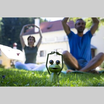 Yoga mit Steiermark-Frosch | © STG | Tom Lamm