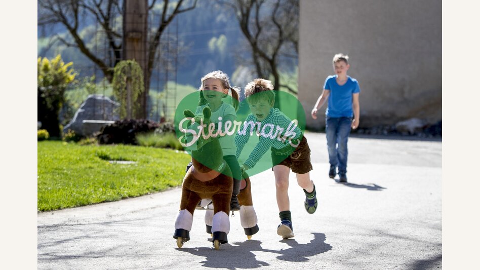Kinder beim "Ausritt", Urlaub am Bauernhof, Zehenthof in Semriach | © STG | Tom Lamm