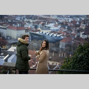Blick vom Schlossberg auf das Kunsthaus Graz | © STG | Tom Lamm