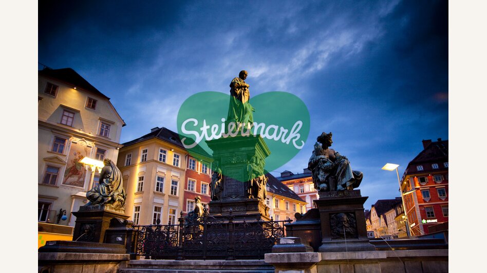 Hauptplatz in Graz mit Erzherzog Johann Statue | © STG | Atelier Jungwirth / Werner Krug