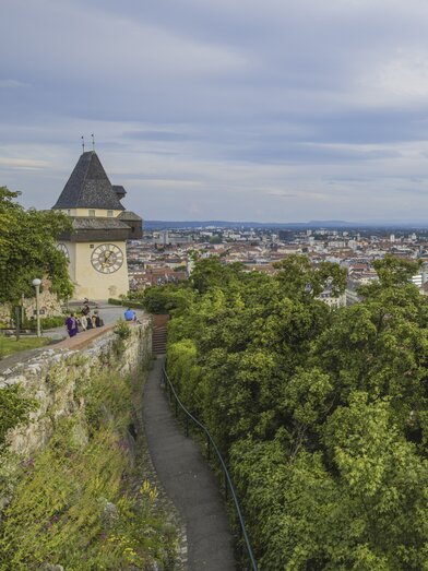 Graz with clock tower, view over old town | © Steiermark Tourismus | Atelier Jungwirth / allOver