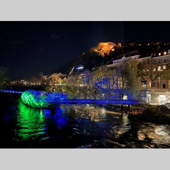 Murinsel und Schlossberg bei Nacht | © STG | Günther Steininger
