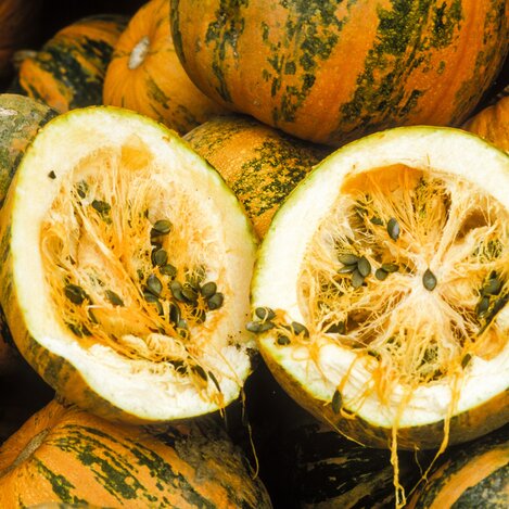 Kürbisse mit Kernen für das "grüne Gold", das Kernöl | © STG | Atelier Jungwirth / allOver