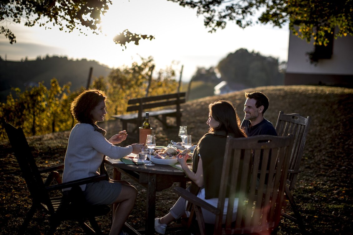 Buschenschank-Jause bei der Weinland Steiermark Radtour: Adam am Schererkogl, Gamlitz | © STG | Tom Lamm