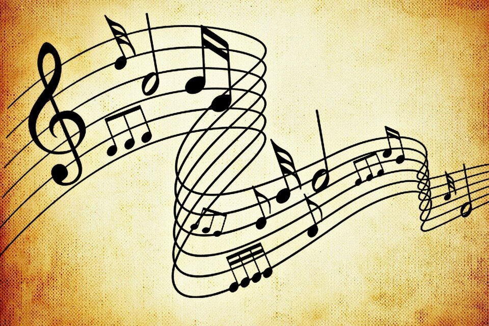 Ein kreatives Arrangement von Musiknoten auf einem strukturierten Hintergrund. Die Noten scheinen dynamisch zu fließen und eine musikalische Stimmung zu erzeugen. | © pixabay