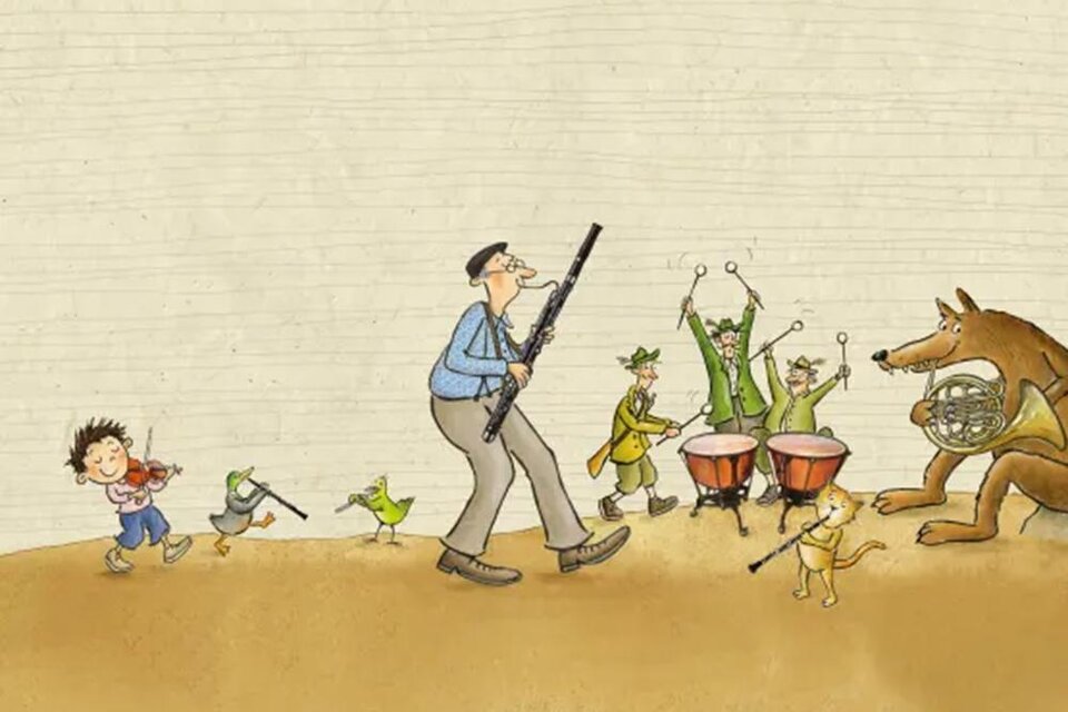 Eine fröhliche Musikgruppe mit einem Mann, der eine Klarinette spielt, führt einen bunten Zug an. Tiere und Kinder begleiten ihn und musizieren fröhlich. | © Don Bosco Medien GmbH