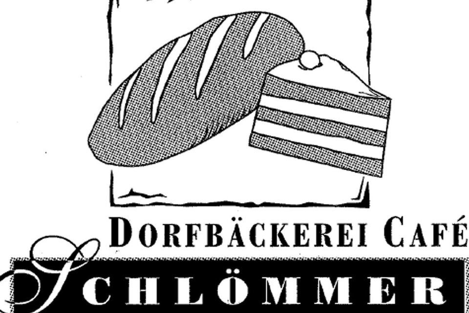 Ein Logo der Dorfbackerei Café Schlömmer mit einem Brot und einem Stück Kuchen. Die Darstellung ist schlicht und betont die traditionellen Backwaren. | © Familie Schlömmer