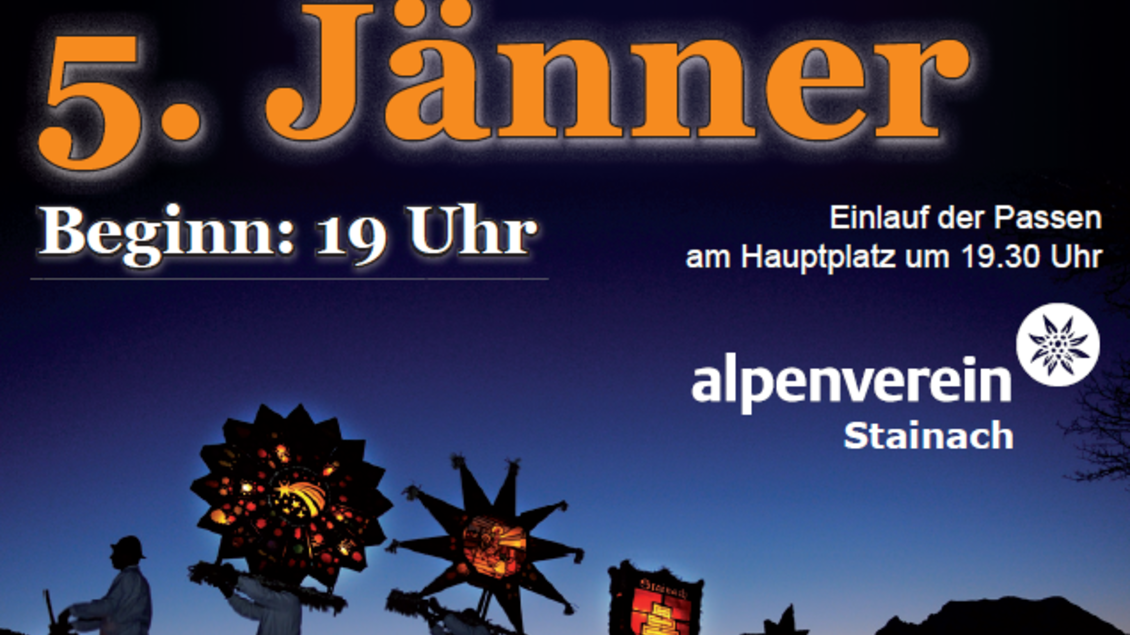 Ein Plakat für den Stainacher Glöcklerlauf am 5. Jänner. Der Beginn ist um 19 Uhr, und der Einzug der Gruppen erfolgt am Hauptplatz um 19.30 Uhr. | © Alpenverein Stainach
