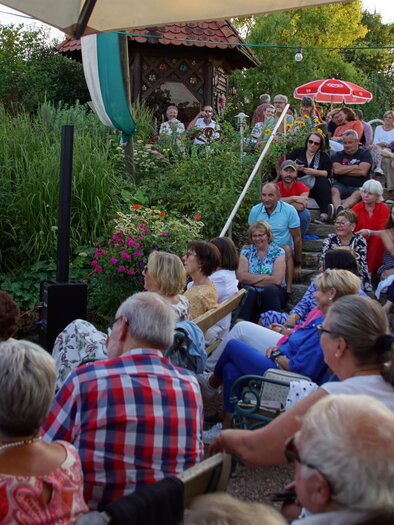An entertaining outdoor event with a large crowd. A singer stands on stage and captivates the audience. | © Erich Meister