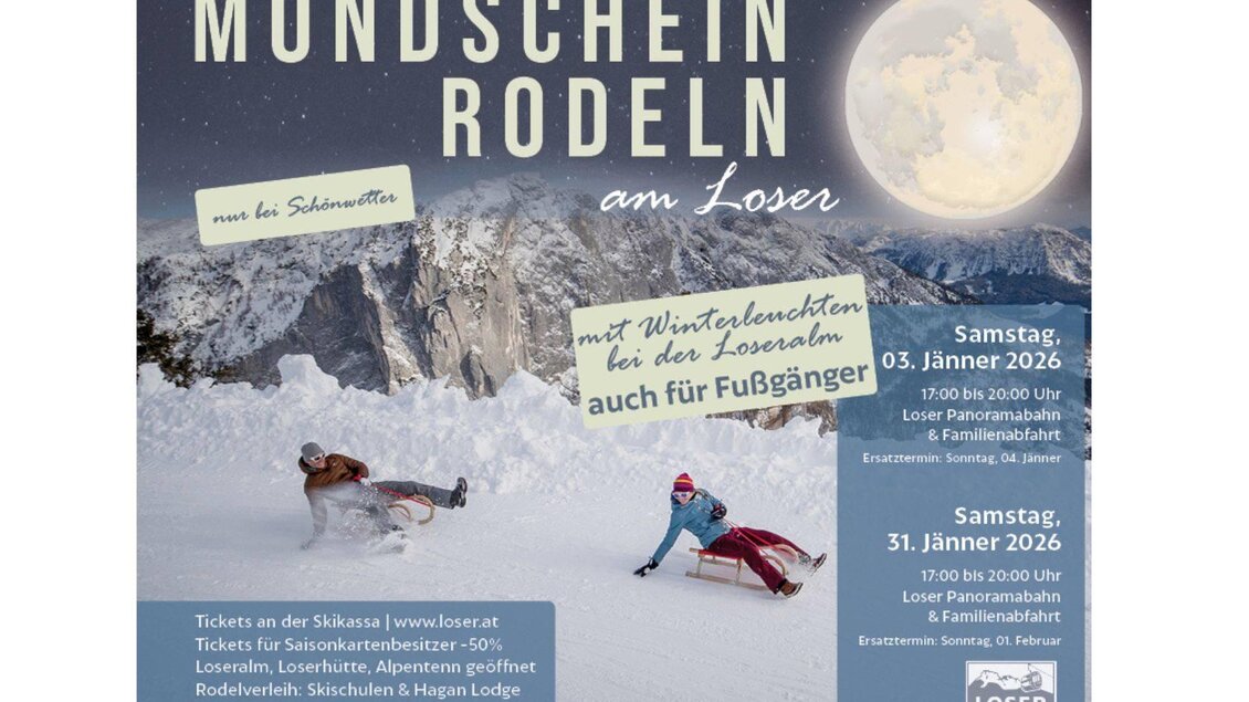 Loser, Altaussee,Mondscheinrodeln | © Loser Bergbahnen