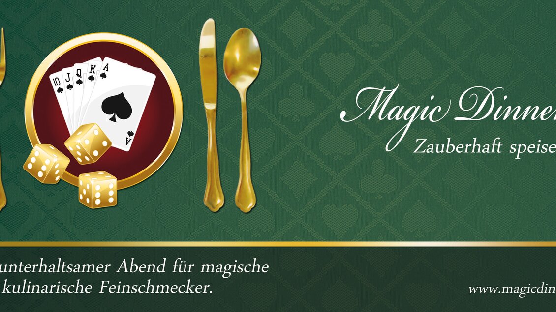 Ein ansprechendes Design für das Magic Dinner mit Karten, Würfeln und elegantem Besteck. Perfekt für einen unterhaltsamen Abend voller Magie und kulinarischer Köstlichkeiten. | © TV Murau
