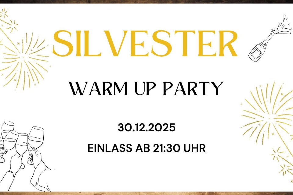 Einladungsplakat zur Silvester Warm-Up Party. Datum: 30.12.2025, Einlass ab 21:30 Uhr. | © @Hohenhaus Tenne
