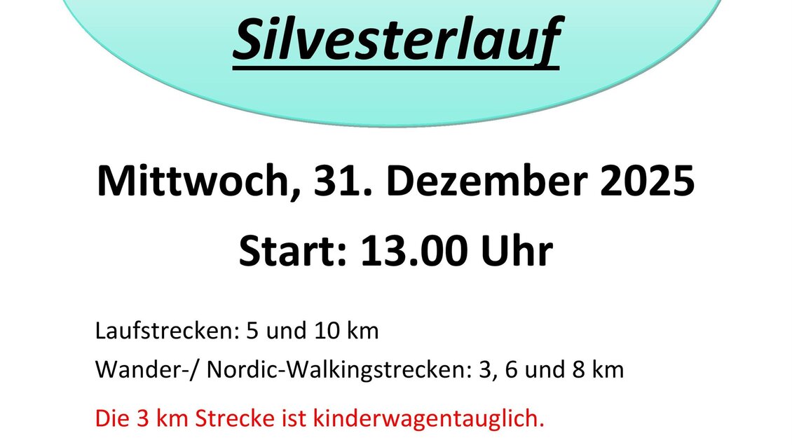 Ein farbenfrohes Plakat für den Kapfensteiner Silvesterlauf. Es enthält Informationen zu Laufstrecken, Startzeit und Teilnahmebedingungen. | © Tennisclub Kapfenstein