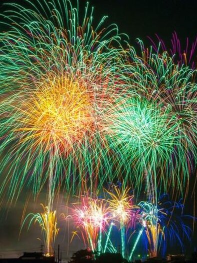 Ein beeindruckendes Feuerwerk mit bunten Lichtern erleuchtet den Nachthimmel. Die Farben strahlen in leuchtendem Grün, Gelb und Blau. | © Pixabay