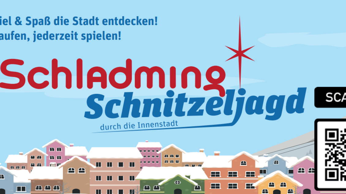 Eine Werbung für die Schnitzeljagd in Schladming. Der Text lädt ein, die Stadt spielerisch zu entdecken. | © Kinder-Workshops
