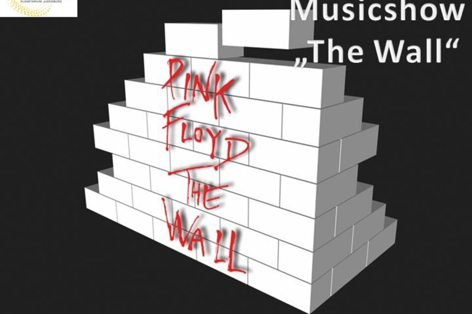 Eine grafische Darstellung einer Ziegelmauer mit der Aufschrift „Pink Floyd - The Wall“. Oben steht der Titel „Musicshow 'The Wall'“. | © Sternenturm Judenburg