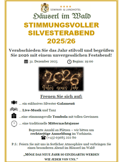 Stimmungsvoller Silvesterabend | © Häuserl im Wald