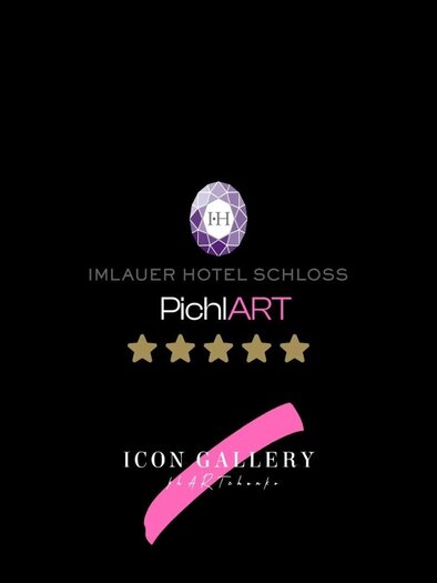 Ein elegantes Logo für das Imlauer Hotel Schloss PichlART. Es zeigt fünf goldene Sterne und einen farbigen Akzent. | © Veronika Khartchenko