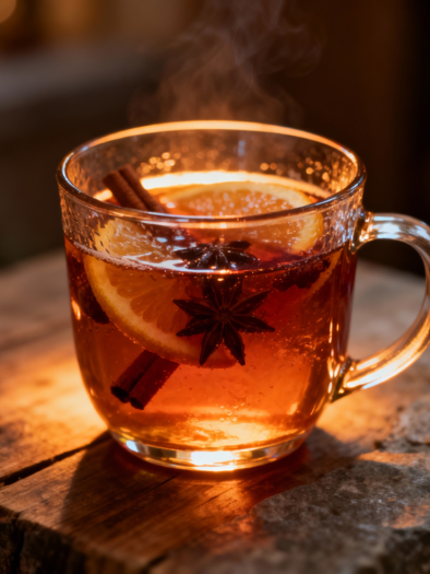 Hot cup of punch with orange, cinnamon, and star anise at the Voitsberg Street Food Market. | © Perplexity