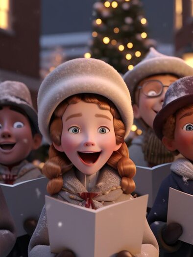 A group of cheerful children is singing Christmas carols. They are wearing warm clothing and standing in a festively decorated environment. | ©  Freepik