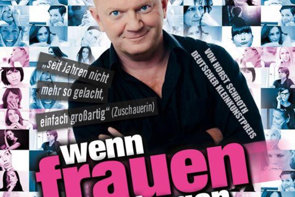 Ein Kabarett-Poster mit Edi Jäger, umgeben von Fotos von Frauen. Der Titel lautet "Wenn Frauen fragen". | © Edi Jäger