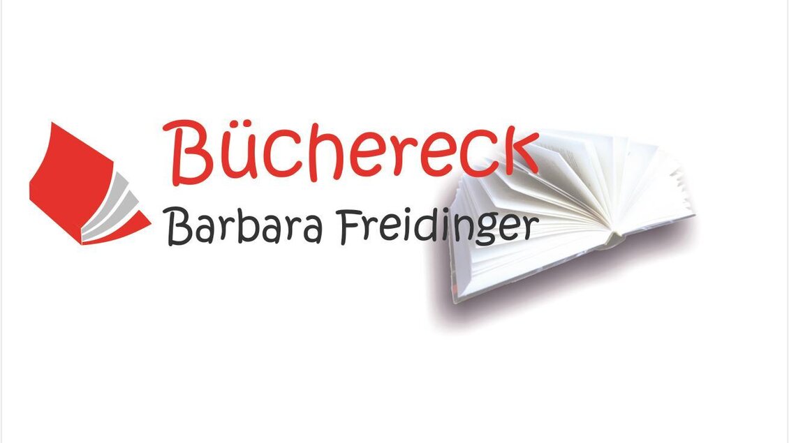 Ein offenes Buch und der Schriftzug "Büchereck Barbara Freidinger". Das Design ist einfach und ansprechend.