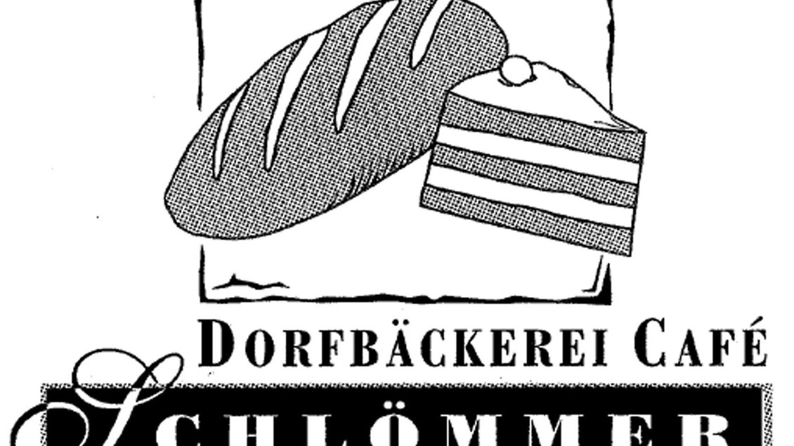 Ein Logo der Dorfbackerei Café Schlömmer mit einem Brot und einer Torte. Es vermittelt ein traditionelles Bäckerei-Feeling. | © Familie Schlömmer