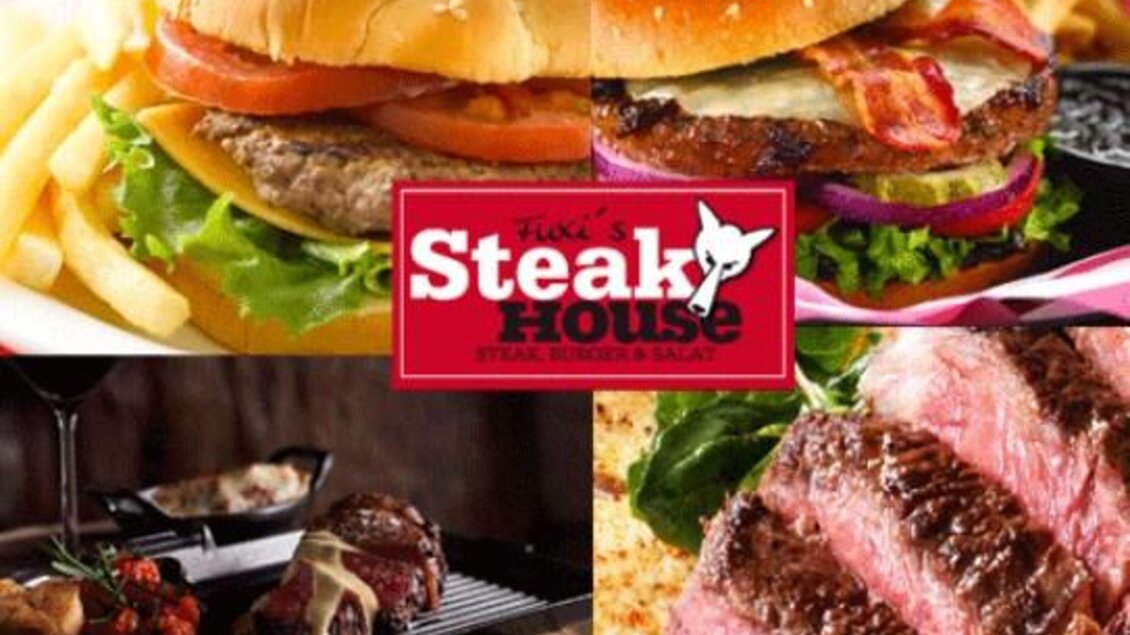 Ein saftiger Hamburger mit Pommes und frischen Zutaten, sowie verschiedene Fleischgerichte. Das Logo von Trixi's Steak House ist ebenfalls sichtbar. | © Keine Kenntnis, facebook