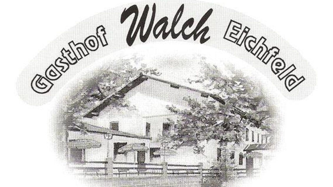 Ein schlichtes Logo des Gasthofs Walch im Eichfeld. Es zeigt eine stilisierte Darstellung des Hauses mit zwei Bäumen. | © Gasthaus Walch