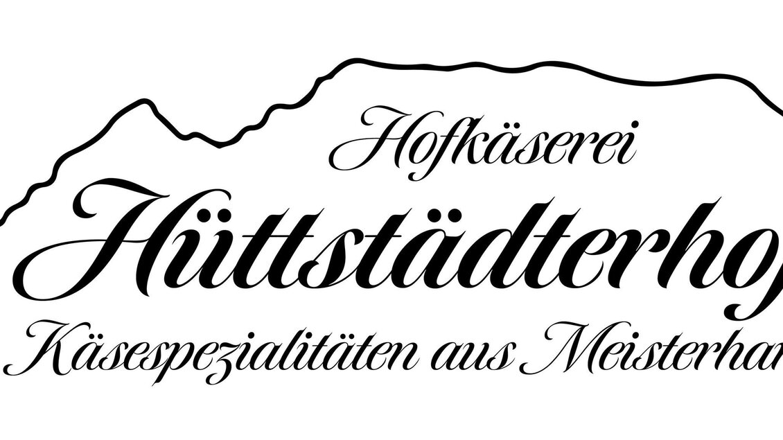 Ein elegantes Logo mit dem Schriftzug "Hüttenstädterhof". Es steht für Käse-spezialitäten aus Meisterhand und zeigt eine stilisierte Bergsilhouette. | © Hüttstädterhof