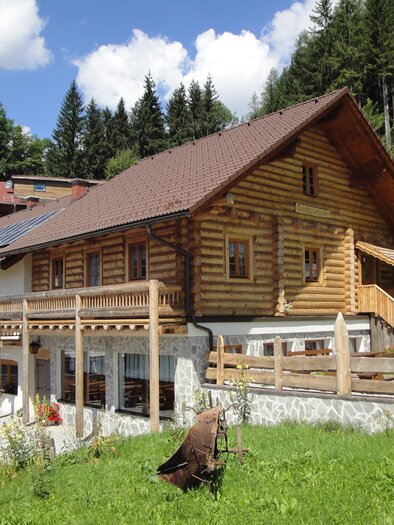 A beautiful wooden house amidst green landscapes. The terrace and the balcony offer a perfect view of nature.
