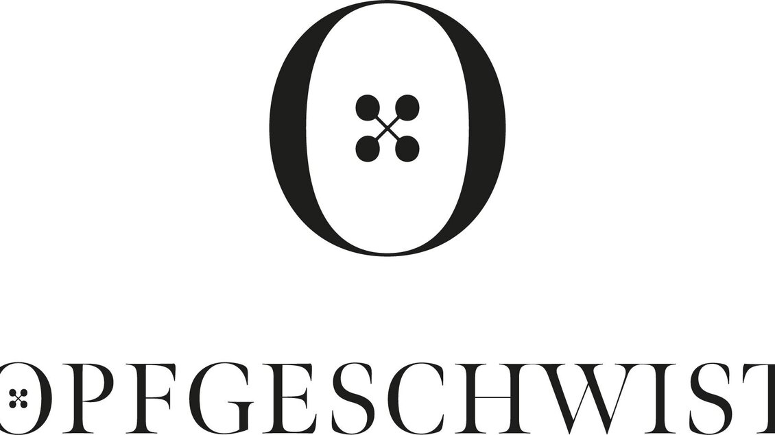 Ein einfaches und elegantes Logo mit dem Schriftzug "Knopfgeschwister". Das Design enthält eine Schaltfläche in der Mitte des Buchstabens "O". | © Knopfgeschwister