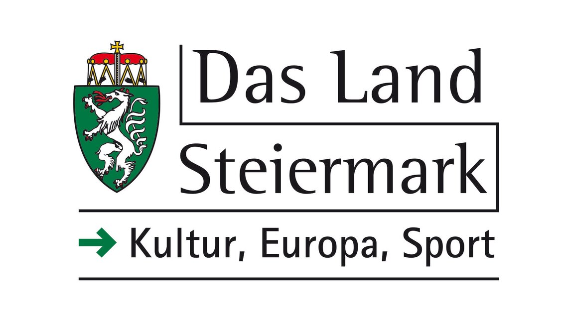 Ein Logo des Landes Steiermark mit Wappen und Schriftzug. Es betont die Aspekte Kultur, Europa und Sport. | © Logo