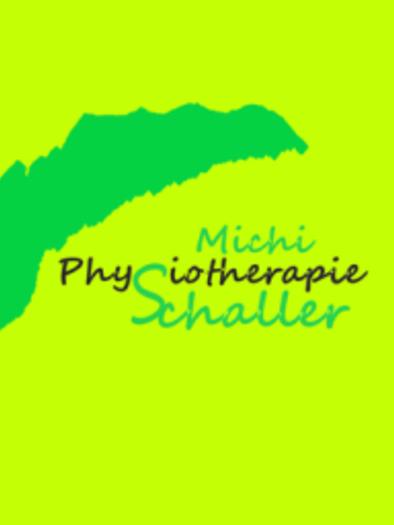 A colorful logo for a physiotherapy practice. The inscriptions "Michi", "Physiotherapie", and "Schaller" stand out vividly against the green background. | © Michi Schaller