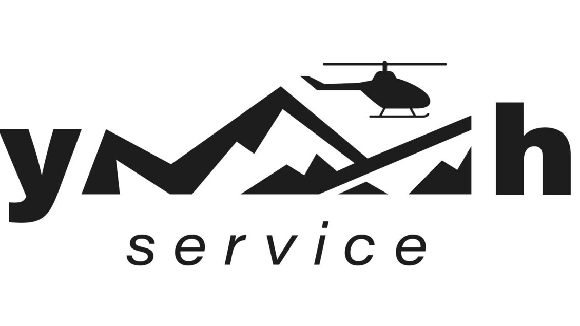 Das Logo zeigt den Schriftzug „sky heli service“ mit einer stilisierten Bergsilhouette und einem Hubschrauber. Es vermittelt ein Gefühl von Abenteuer und Erkundung in der Luft.